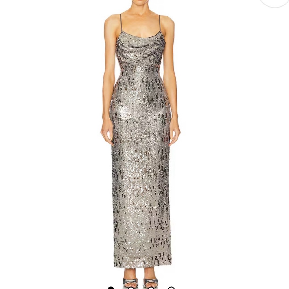 Silver sparkle wedding guest dress from Revolve